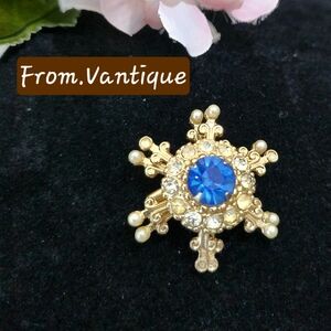 ❄️🔵 CORO Sapphire w/ Crystal & Pearl Snowflake Brooch / Pin 🧷